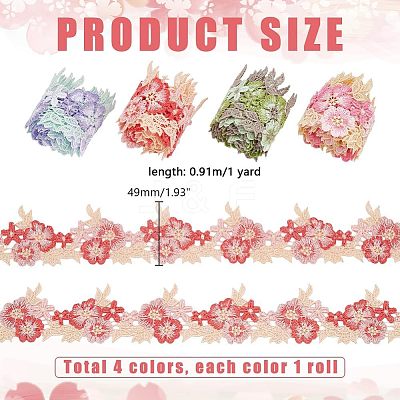 4 Yards 4 Colors Polyester Flower Lace Ribbon OCOR-PH0004-47-1