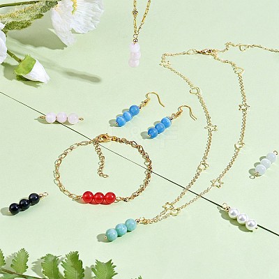 10Pcs Triple Natural Rose Quartz Round Beaded Connector Charms PALLOY-SW00003-07-1