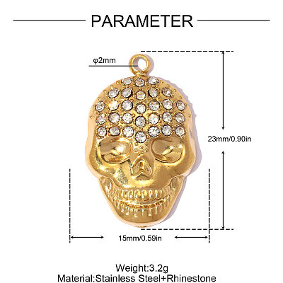 304 Stainless Steel with Crystal Rhinestone Pendants RB-OY001-10G-1