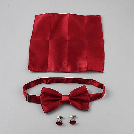 Polyester Pocket Towel Accessories & Bowknot Ties & Iron Cuffinks Sets AJEW-WH20007-78D-1