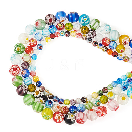 3 Strands 3 Styles Handmade Millefiori Glass Round Bead Strands LAMP-TA0002-68-1