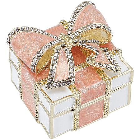 Square Bowknot Alloy Enamel with Crystal Rhinestone Jewelry Magnetic Storage Boxes CON-SP0001-32A-1
