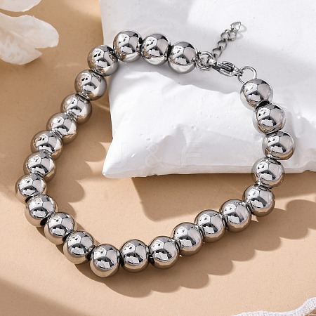 Non-Tarnish 202 Stainless Steel Round Beaded Bracelets for Men Women BJEW-D034-01P-1