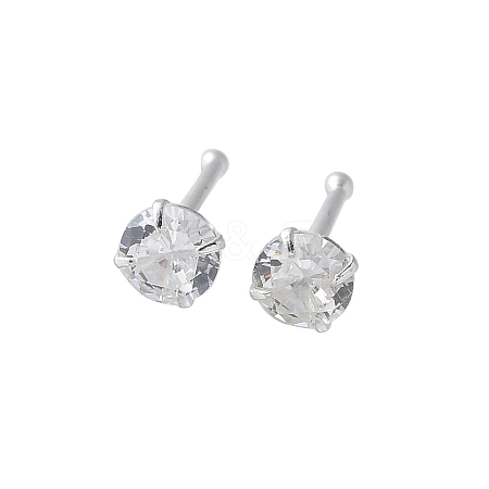 S999 Fine Silver Clear Cubic Zirconia Stud Earrings EJEW-M064-01S-04-1