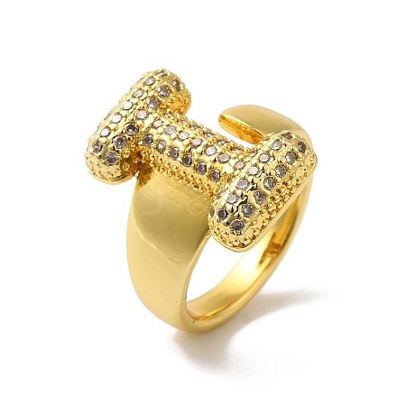 Letter Brass Micro Pave Clear Cubic Zirconia Open Cuff Ring for Women RJEW-N046-03I-G-1