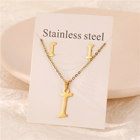 Stainless Steel Letter Pendant Necklaces & Stud Earrings Sets WG3FD2C-09-1