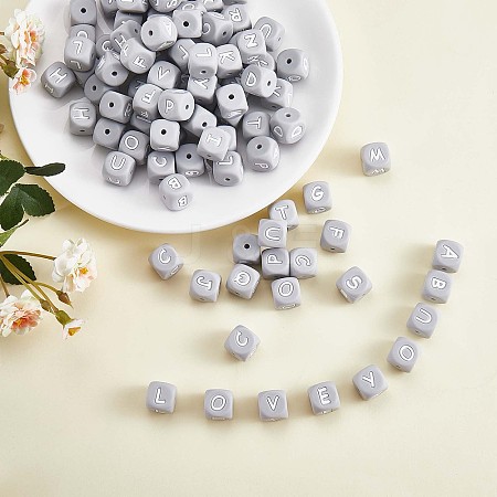 20Pcs Grey Cube Letter Silicone Beads 12x12x12mm Square Dice Alphabet Beads with 2mm Hole Spacer Loose Letter Beads for Bracelet Necklace Jewelry Making JX436O-1