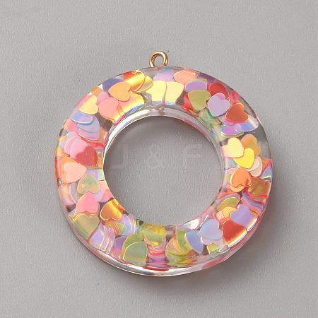 Transparent Glitter Resin Pendants RESI-TAC0005-025P-O-1