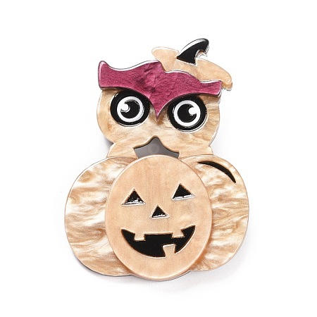 Pumpkin and Owl Acrylic Badge JEWB-C013-06-1
