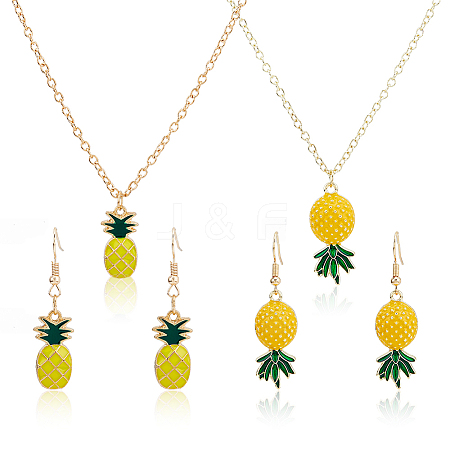 FIBLOOM 2 Sets 2 Style Alloy Pineapple Pendant Necklace & Dangle Earrings SJEW-FI0001-01-1