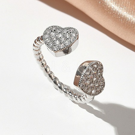 Brass Micro Pave Cubic Zirconia Cuff Open Rings RJEW-C163-03B-P-1