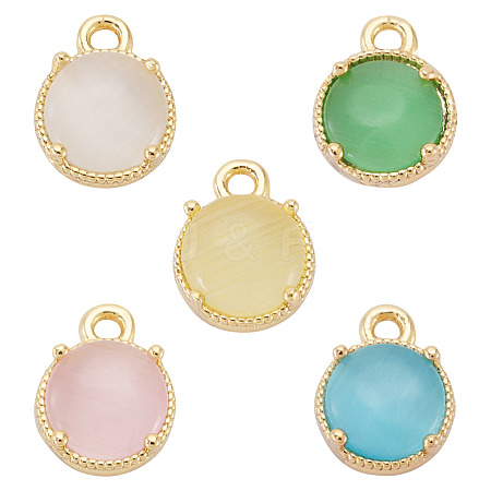 5Pcs 5 Colors Flat Round Brass Charms KK-TADJ0001-12-1