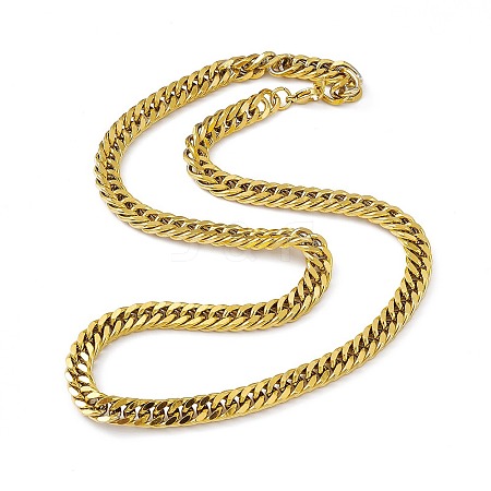 Vacuum Plating 201 Stainless Steel Cuban Link Chain Necklace with 304 Stainless Steel Clasps for Men Women NJEW-M194-01B-G-1