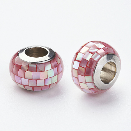 304 Stainless Steel Resin European Beads RPDL-P002-A07-1