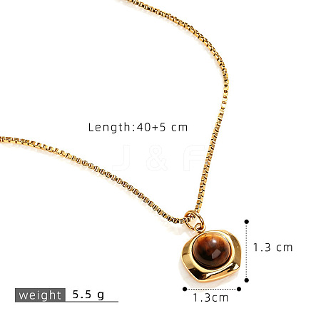 Natural Tiger Eye Pendant 304 Stainless Steel Chain Necklaces FS-WG84F4F-01-1