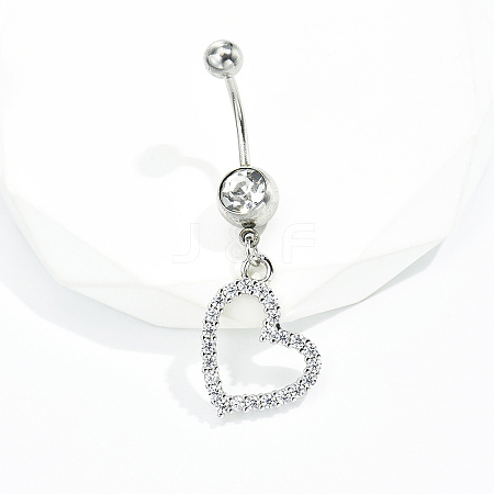 Minimalist Fashion Brass Cubic Zirconia Heart Belly Button Rings for Women JF4184-1