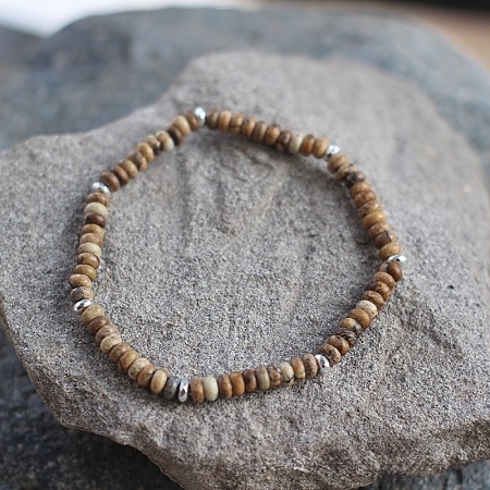 Natural Picture Jasper Rondelle Beaded Stretch Bracelets UT5328-4-1
