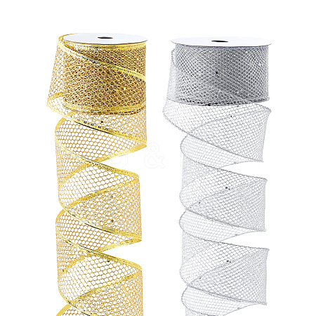 2 Rolls 2 Colors 9M Sparkle Polyester Mesh Ribbon with Paillettes OCOR-PH0005-94-1