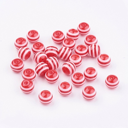 Round Striped Resin Beads RESI-R158-8mm-03-1