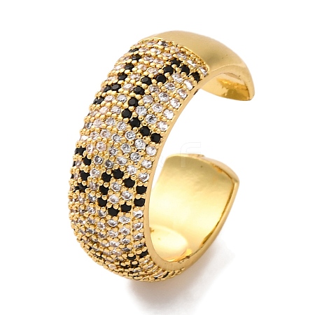 Rack Plating Brass Cubic Zirconia Open Cuff Rings for Women RJEW-S242-05G-1