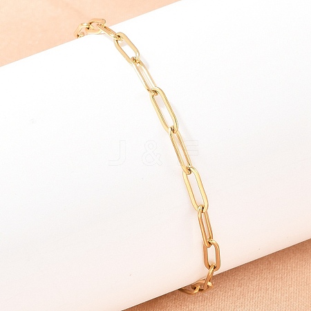 201 Stainless Steel Paperclip Chains Bracelets for Women BJEW-G767-01E-G-1