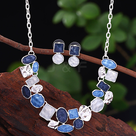 Flat Round & Oval & Square Zinc Alloy Enamel Pendant Necklaces & Stud Earrings Sets WG42338-12-1