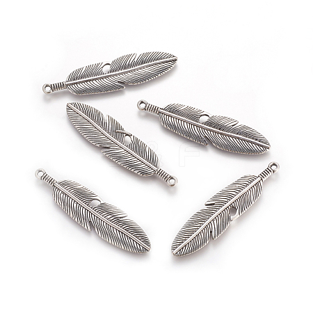 Tibetan Style Alloy Feather Big Pendants X-TIBEP-A12720-AS-RS-1