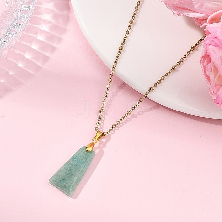 Natural Amazonite Faceted Trapezoid Pendant 304 Stainless Steel Satellite Chain Necklaces NJEW-JN06071-02-1
