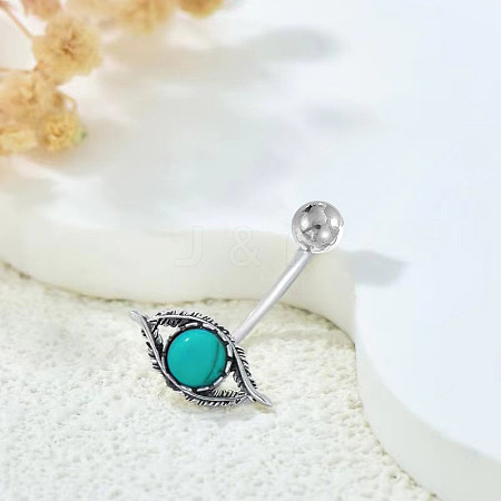 304 Stainless Steel Pave Synthetic Turquoise Curved Barbell Belly Rings WGA6DCC-03-1