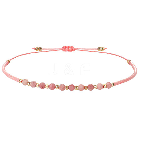 2mm Faceted Natural Rhodochrosite Beaded Braided Adjustable Bracelets for Women PF2854-11-1