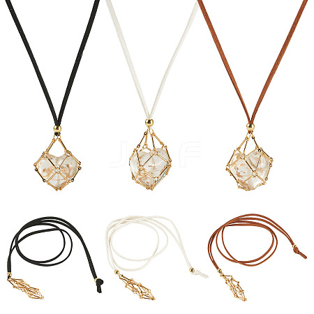 3Pcs Faux Suede Macrame Pouch  Pendant Necklaces NJEW-TAC0052-03-1