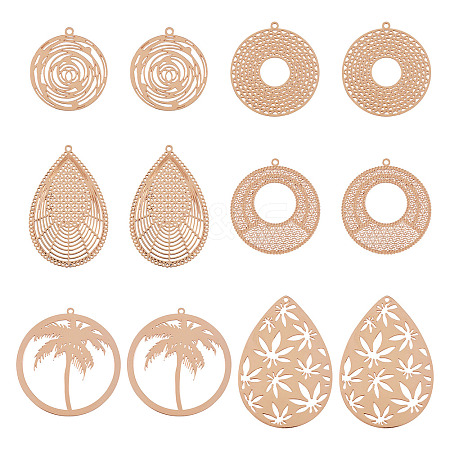 24Pcs 6 Style Rack Plating Brass Filigree Pendants KKC-TA0001-01-1