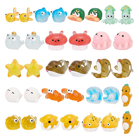 AHADERMAKER 51Pcs 17 Styles Marine Animal Theme Resin Display Decorations CRES-GA0001-12-1