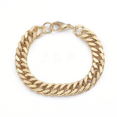 Men's 304 Stainless Steel Diamond Cut Cuban Link Chain Bracelets BJEW-L673-002C-G-1