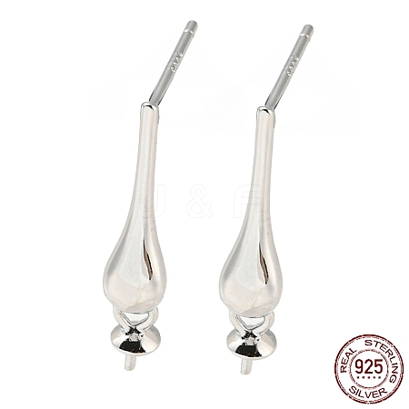 Rhodium Plated Teardrop 925 Sterling Silver Stud Earring Findings STER-Q192-20P-1