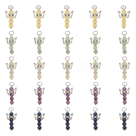 25Pcs 5 Styles Natural Green Aventurine & Lapis Lazuli & Red Aventurine & Citrine & Amethyst Pendants PALLOY-HY00024-1