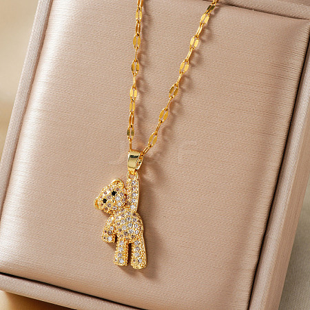 Elegant Fashionable Brass Sparkling Clear Cubic Zirconia Mini Bear Pendant Clavicle Necklaces for Women DD6983-1