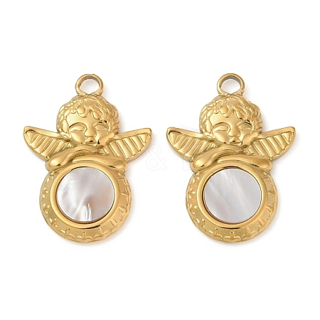 304 Stainless Steel Natural White Shell Pendants STAS-L288-01G-02-1
