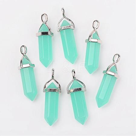 Bullet Imitation Jade Glass Pointed Pendants G-F295-01C-1