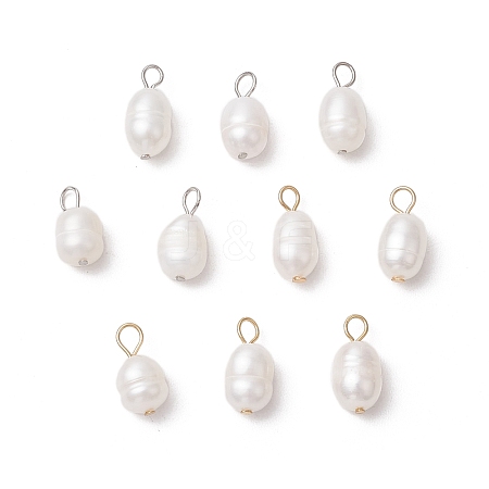 10Pcs 2 Colors Natural Cultured Freshwater Pearl Rice Charms PALLOY-JF03921-1