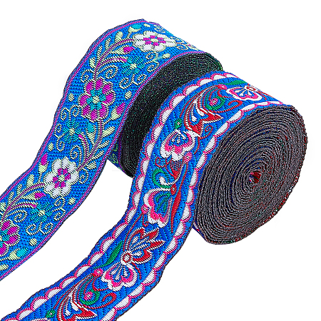 AHANDMAKER 2 Rolls 2 Colors Ethnic Style Embroidery Polyester Ribbons OCOR-GA0001-15-1