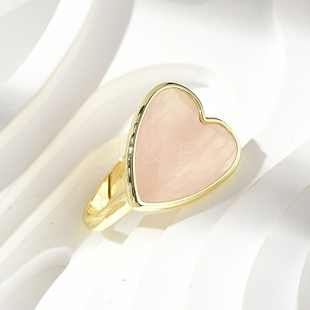 Heart Brass Natural Rose Quartz Finger Rings X-RJEW-D304-01G-B-1