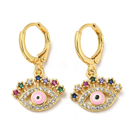 Evil Eye Real 18K Gold Plated Brass Dangle Leverback Earrings EJEW-A033-06G-02-1