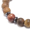 Natural Polychrome Jasper/Picasso Stone/Picasso Jasper & Wood Beaded Stretch Bracelet BJEW-JB08534-01-6