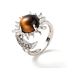 Natural Tiger Eye Sun & Moon Open Cuff Rings RJEW-K241-01P-07-3