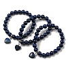 8.5mm Round Natural Lapis Lazuli Dyed Beaded Stretch Bracelets BJEW-C074-01K-1