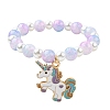 Glass Beaded Stretch Bracelet with Alloy Enamel Unicorn Charm for Kids BJEW-JB09555-3