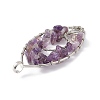Leaf Natural Amethyst Copper Wire Wrapped Chip Big Pendants G-E195-01P-02-3