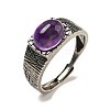 Oval Natural Amethyst Adjustable Rings RJEW-G317-04AS-2