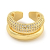 Rack Plating Brass Micro Pave Cubic Zirconia Open Cuff Ring for Women RJEW-C082-12G-2